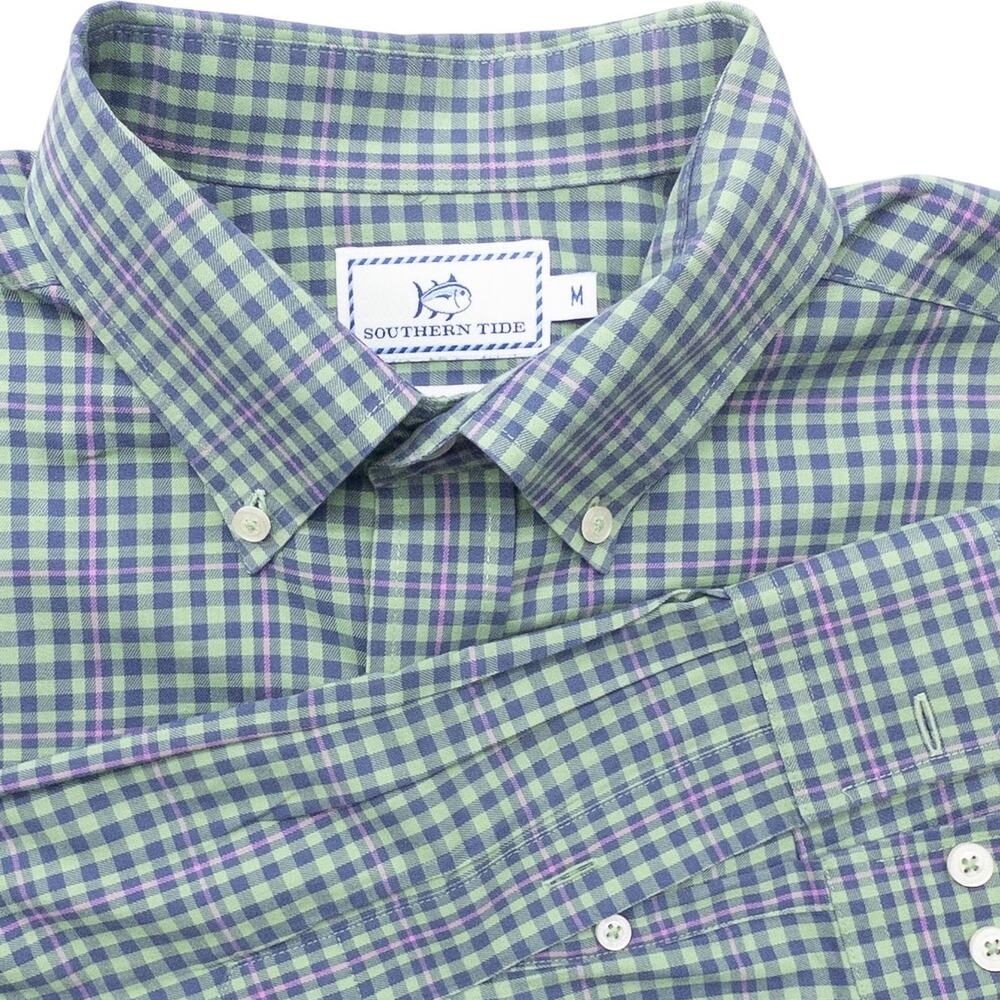 Southern Tide Button Down Shirt Men's Size M Blue Green Lavender Plaid Preppy